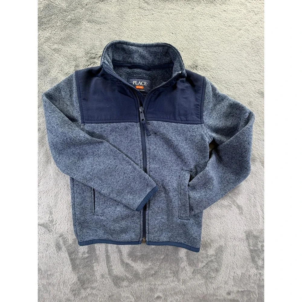 The Childrens Place Boys Small 5/6 Navy Blue Full Zip Sweater Fleece Jacket